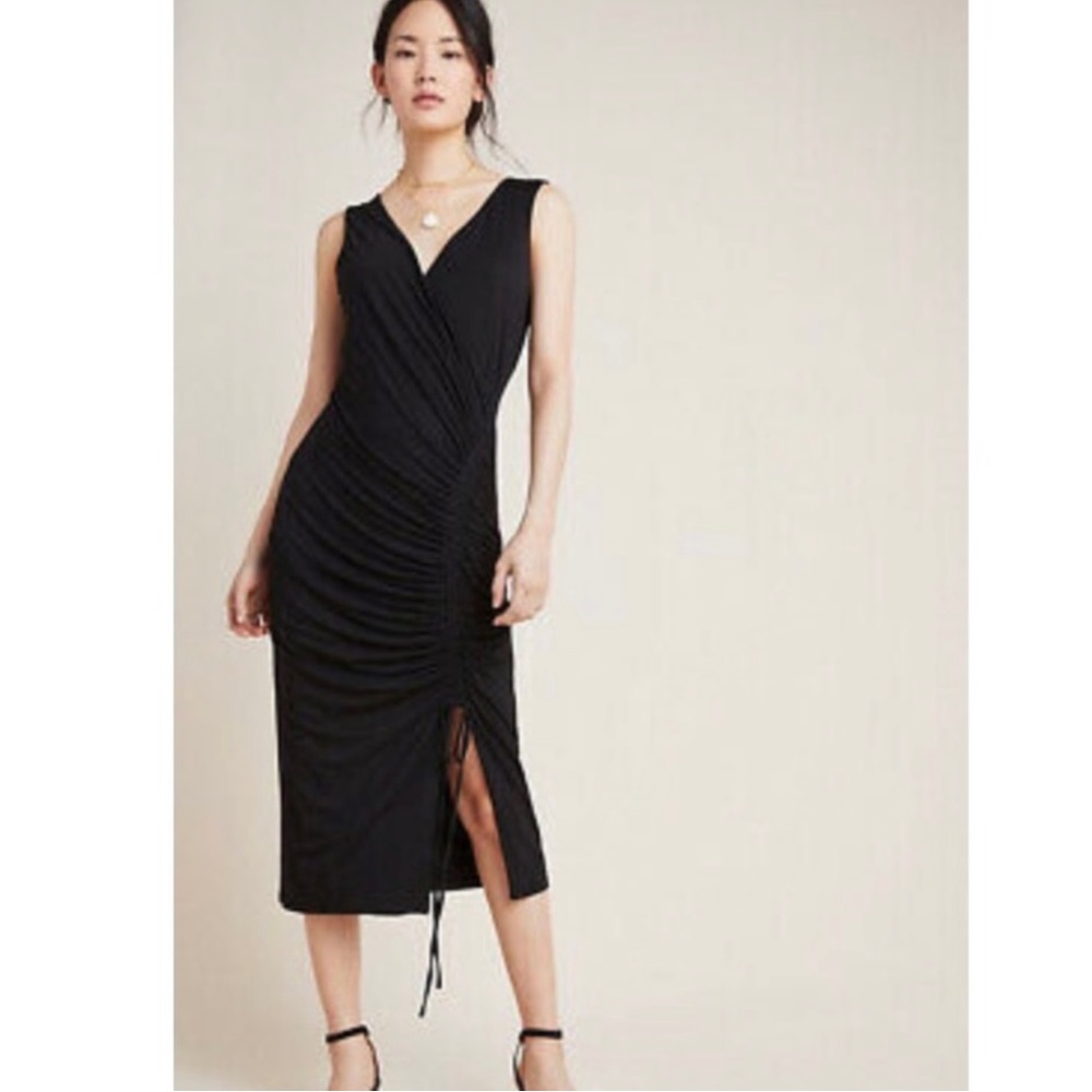 NWT ANTHROPOLOGIE Bailey 44 Ruched Black Dress, Size XS NWT